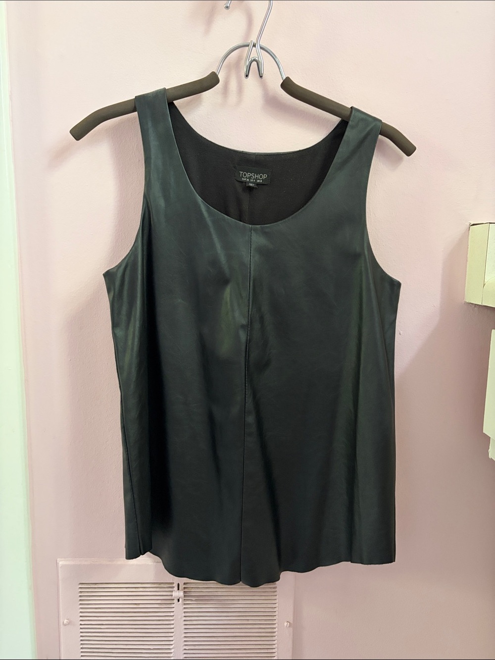 Topshop Black Faux Leather Scoop Neck Tank Top